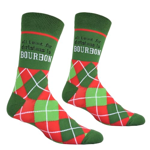 All I Want For Christmas is Bourbon Men's Socks | Bourbon Gift for Men Funny Novelty Fashion Dress Socks | Unique Stocking Stuffer for Bourbon Whiskey Lovers