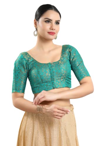 Image of Vamas Women's Brocade & Georgette Padded Self Design Half Sleeve Readymade Saree Blouse (X-1126.ELB)