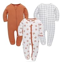 3 Pigiamini Neonato In Cotone - Tutine Con Cerniera A Piedini, 0-3 Mesi - Foto 6