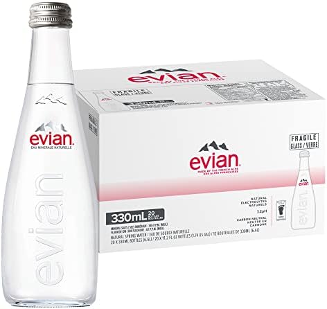 Evian (Non-Sparkling) Natural Spring Water, 11.1 Fl Oz (20 Glass Bottles)
