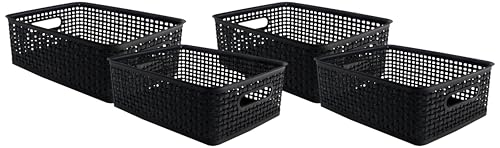 Advantus Plastic Weave Bins, Medium, Black, Pack...