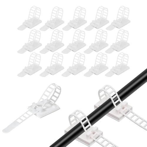Verstellbare Kabelhalter, 50 Stück Kabelclips Verstellbare Kabelbinder, Klebe Kabelclips, Kabelklemme, für Zuhause, Büro, Wire Management (Weiß)