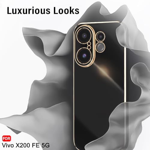 Image of TheGiftKart Luxurious Golden-Plated Back Cover Case for Vivo X200 FE 5G | Raised Lips for Camera & Screen Protection | Shockproof Design | Stylish Back Cover Case for Vivo X200 FE 5G (TPU, Black)