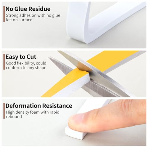 Image of Yotache White Doors Windows Insulation Tape 1 /2 inch x1 /4 inch, Total 26 Ft