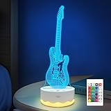 Anywin Guitar 3D Night Light, Music Gifts, Electric Bass Illsion Lamp with Remote Control 16 Colors Changing & Timer & Dimmer, Cool Gifts for Men Boys Guitar Players Lovers Band Fans