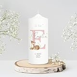Wandtattoo Loft Taufkerze Junge Mädchen bedruckt personalisierter Buchstabe Reh Rehkitz Kerze zur Taufe Geburtstag Geschenk/Mädchen/Patenkerze 18 x 7 cm