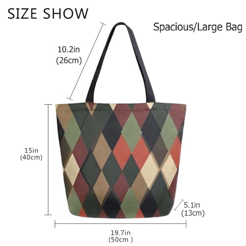 Abstract Geometric Plaid Extra Large Canvas Gym Shoulder Tote,Durable Daily Reusable Top Handle Bag for Mens Womens Yoga Weekender Picnic Beach Travel Market Shopping3