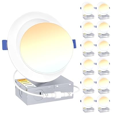 Ensenior 12 Pack 6 inch Gimbal Led Recessed Lighting, 90° Rotatable and 5CCT Selectable, Dimmable Eyeball Recessed Lights, Canless Angled Adjustable Ceiling Downlight, 1200LM, 12W=115W-FCC Certified