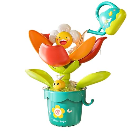 Rinnland Sprinkler Sunflower Bath Toy, Baby Watering Flowering Toy for Boys and Girls, BPA-Free Tub Water Play Set with Watering Can & Suction Cup, Montessori Bathroom Gift