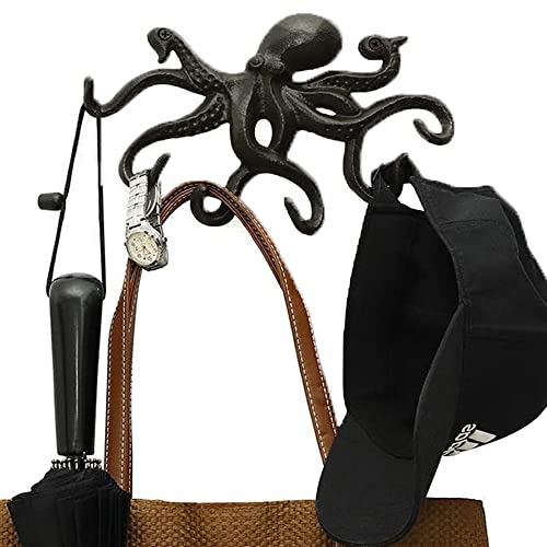 Rustikale Garderobenhaken, Haken Gusseisen Vintage Wandhaken, Gusseiserner Oktopus Wandhaken, Wandhaken Vintage Mit Schrauben Und Gummistopfen, Krake Wandhaken Schwarz Mit 6 Tentakeln Cover