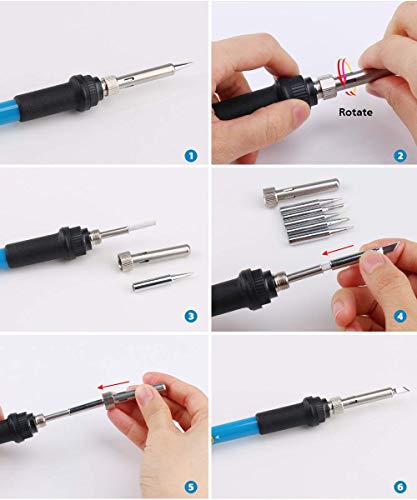 GLE2016 Electric Soldering Iron Kit 60W Adjustable Temperature Welding Soldering Iron with 5pcs Different Tips, 1 Solder Wire 1.0mm Dia. (Soldering Irons)