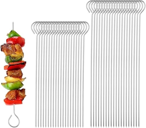 CTDMJ Schaschlikspieße Edelstahl 40Stück, 20cm+25cm BBQ Grillspieße, Grill Kabob Spieße GrillspießeKebab Spieße Wiederverwendbar Grillzubehör Kebab Spieße für Fleisch, Hühnchen, Garnelen, Gemüse
