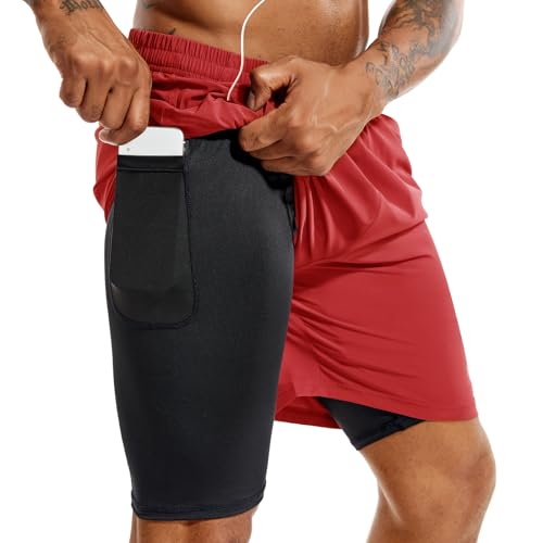 TENJOY Herren 2 in 1 Laufshorts 5 Zoll, schnell trocknende Gym Sport...