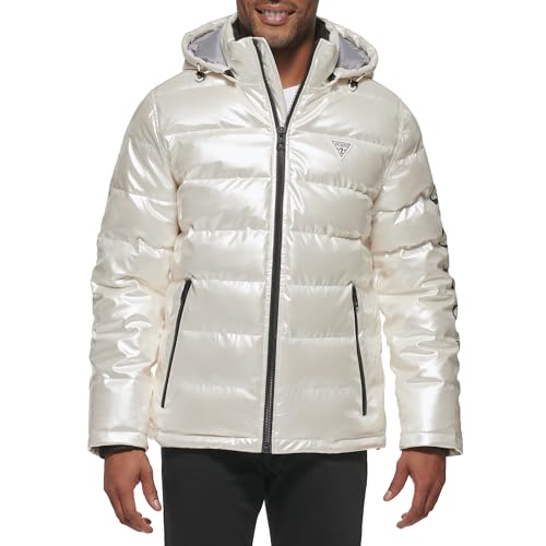 Image of Guess mens Holographic Hooded Puffer Jacket