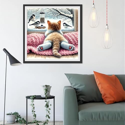 Image of JAKI Cat Diamond Painting Kits for Adults Beginners-Animal Diamond Art Kit for Adults,5D DIY Gem Art Kits for Gift Home Wall Decor(14x14inch)