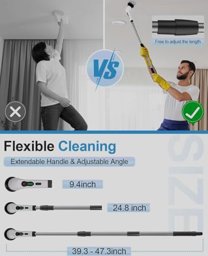 Image of Etekcity Cleaning Electric Spin Scrubber,Upgrade LED Display Cordless Shower Scrubber with 8 Replaceable Brush Heads Adjustable 2 Speeds Extension Handle Power Cleaning Brush for Bathroom, Floor (wh3)