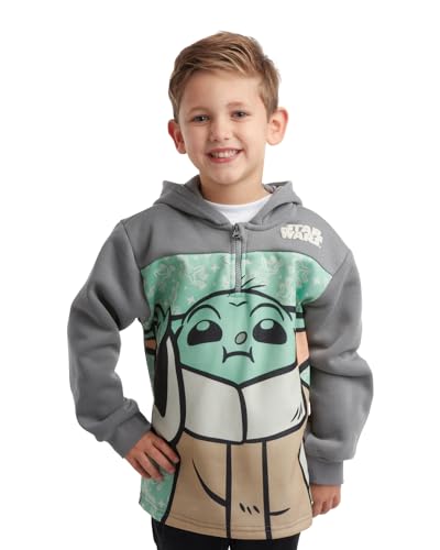 STAR WARS Boys' Sweatshirt - Mandalorian Grogu Quarter Zip Fleece Pullover Graphic Hoodie Sweatshirt for Boys (Sizes: 2T-7)3