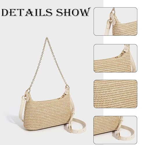 Bolso de hombro tejido de paja para mujer miniatura 4