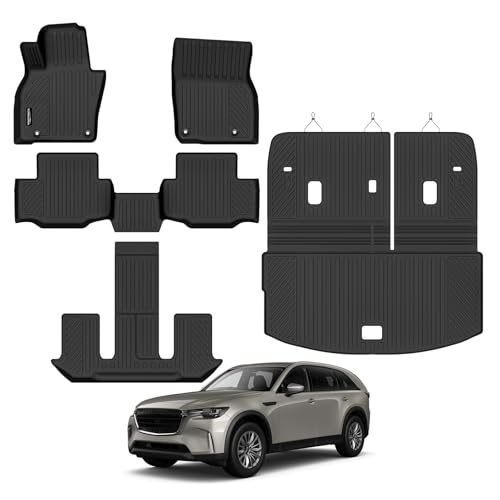 Tongama-Floor Mats for 2024 2025 2026 Mazda CX-90 7 Seats/Captain Seat All Weather TPE Floor Liners and Trunk Mat with Backrest Mat Protectors for Mazda CX-90 Waterproof Interior Accessories