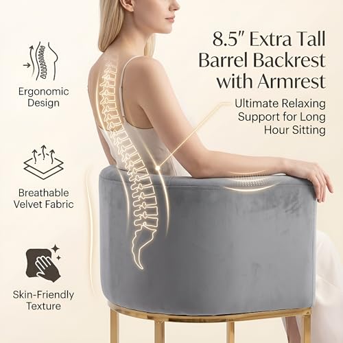 Image of HNY Modern Counter Height Velvet Fabric Upholstered Counter Stools Set of 2, 24 Inch Kitchen Island Stool with Gold Finish Metal Frame, Grey