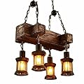 BJTDLLX 4 Lights Rustic Wood Chandelier, Industrial Vintage Wooden Ceiling Lamp Hanging Pendant Light Retro Suspension Lighting Fixture for Living Dining Room Bedroom Kitchen Restaurant Coffee Shop