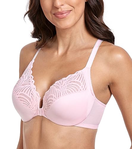 Image of Lemorosy Women's Full Figure Front Closure Racerback Underwire Everyday Bra | Plus Size, Lace, Unpadded