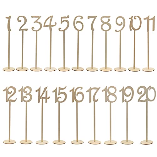 ERINGOGO 20pcs Wooden Table Number Holders (1-20) Natural Wood Base for Wedding Home Decor Simple Table Markers