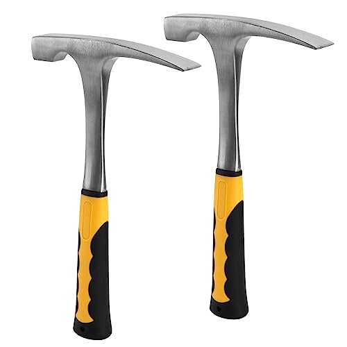 KOHAND 2 Pack German Rock Pick Hammer, 16 oz Carbon Steel with Non-Skid TPE Handle, 12 Inch Drop Forged Geology Hammer with Flat and Pointed Tip