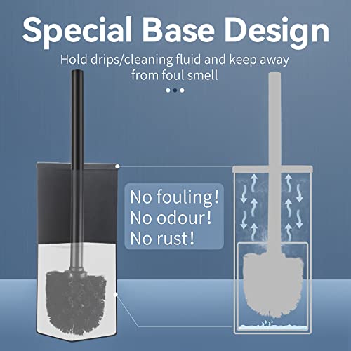 Image of DOWRY Stainless Steel Toilet Bowl Brush and Holder for Bathroom Storage Organization Cleaning, Black Freestanding Toilet Brush with Holder