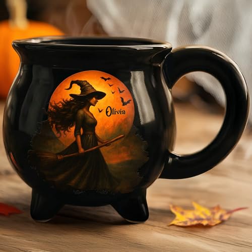 Joy Crafters Halloween Witches Mug, Witches Brew Custom Witch Cauldron Mug, Personalized Witch Mugs Tea Cup Witchy Spooky Gifts For Women Gothic Halloween Coffee Cup Wiccan Gift, Cauldron Coffee Mugs