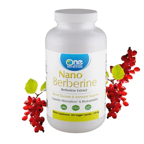 One Planet Nutrition Nano Berberine 250 mg Veggie Capsules (120 Servings), Berberis Extract, Nano for Enhanced Absorption, Supports Vitality and Cellular Balance, Non-GMO, Vegan, Gluten-Free