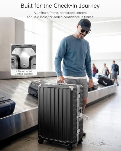 Image of LUGGEX Zipperless Checked Suitcase, Aluminum, Charcoal Metallic, 26 inch | Checked Luggage, 100% PC Hard Shell, 8010S Aluminum Frame, 8 Spinner Wheels, TSA Lock, Hard Shell, ZX-Core