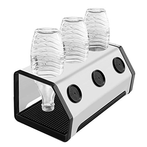 Escurrebotellas de acero inoxidable premium con bandeja  para botellas SodaStream y Emil | Escurridor apto para lavavajillas, sin arañazos, a prueba de óxido (30 x 13,8 x 16,3 cm)