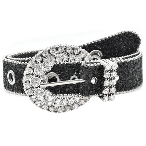 Women's Rhinestone Western-Belt, Bling-Cowb, Genuine Leather Sparkly-Diamond Cowgirl-Belts, 28-38''2