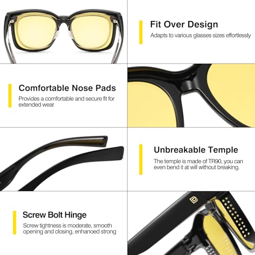 DUCO Night Driving Glasses Women Fit Over Glasses Night Vision Goggles Light Weight TR90 Frame Anti Glare Lens3