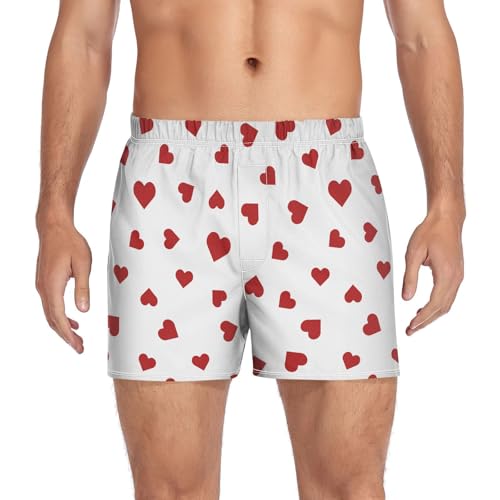 Men's Valentines Heart Boxer Shorts Underwear Soft Comfortable Breathable Woven Boxer Briefs Button Fly S
