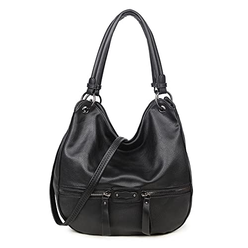 Movefad Bolsa de ombro feminina Hobo bolsa grande de couro PU bolsa feminina bolsa tiracolo, Preto