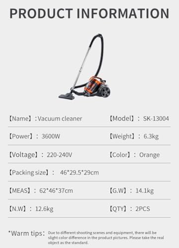 Aspiradora cilíndrica sin bolsa, 3600 W, limpiador ciclónico de alfombras y suelos duros, ligero, bajo ruido, filtro HEPA, manguera extensible, accesorios