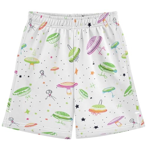 Boys Athletic Shorts with Pockets Space Sketches Running Basketball Shorts for Youth Elastic Waist Size 7-8