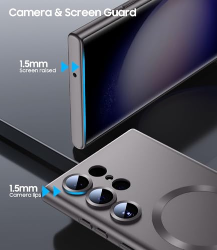 Image of DIZORO Samsung S24 Ultra Case, Compatible with Mag Safe Back Cover, Matte Luxury Metallic Luster Flexible TPU Wireless Charging Shockproof Case with Camera Protector Lens (Grey)