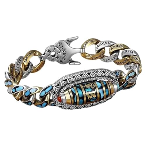 Bracelet en perles mantra à six caractères, bracelet chinois à neuf yeux avec perles Dzi Feng Shui, bracelet porte-bonheur turquoise pour homme et femme