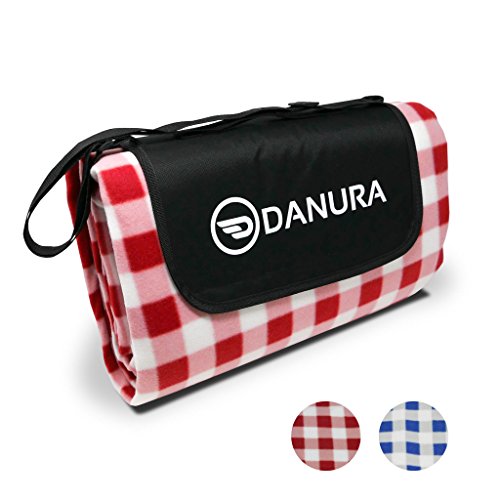 Luxamel Danura Picknickdecke Outdoor Fleece XXL Wärmeisoliert Wasserdicht mit Praktischem Tragegriff B-Ware Muster Kann Schief Sein 200x200cm (Rot)
