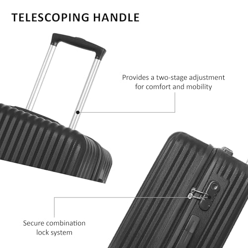 Image of Kenneth Cole Abs 3-Piece 8 Wheel Hardcase Spinner Luggage Set for Seamless Travel | Durable and Lightweight | Trolley Bag | Suitcase (Black, 3-Piece Set (20 inch /24 inch /28 inch))