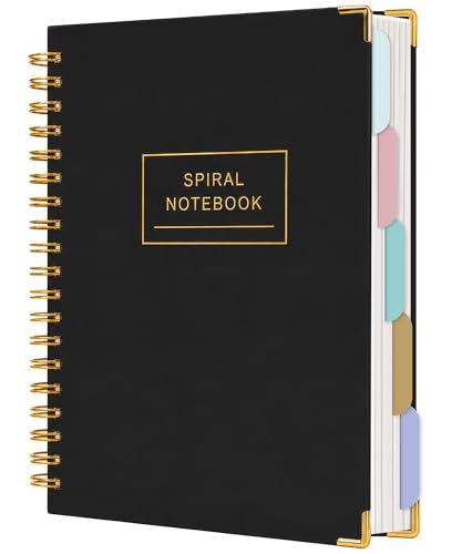 Image of Yoment Hardcover Spiral Notebooks for Work School, B5 Journal Notebook with Tabs Dividers, Multi 5 Subject Notebook College Ruled, 240 Pages Lined Journal for Men, Back to School, Gifts, Black