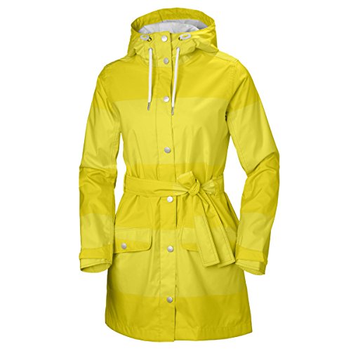 Helly-Hansen Women's Lyness Coat Waterproof Breathable Trench Rain Jacket with Hood, 352 Sulphur Stripe, Medium