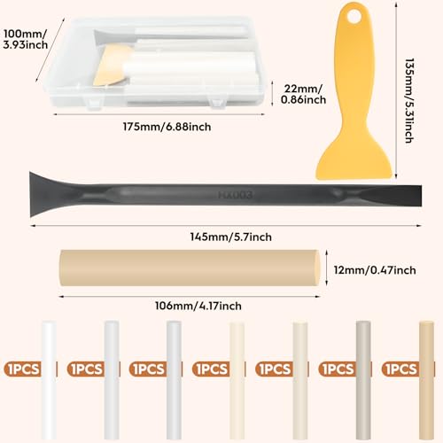 Laminat Reparaturset, 7 Farben Parkett Reparaturset, Hartwachs Reparaturset, Holzböden Möbel Arbeitsplattet Reparatur set, Möbelreparatur Wachs Set Deckt für Holzboden, mit 2 Stk Schaber