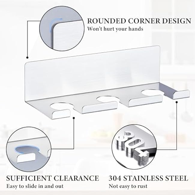 2 Pack Wine Glass Rack Wall Mounted, Hanging Stemware Storage Wine Glasses Holder, Stainless Steel Wine Cup Holder Organizer for Shelf, Kitchen, Bar, Silver