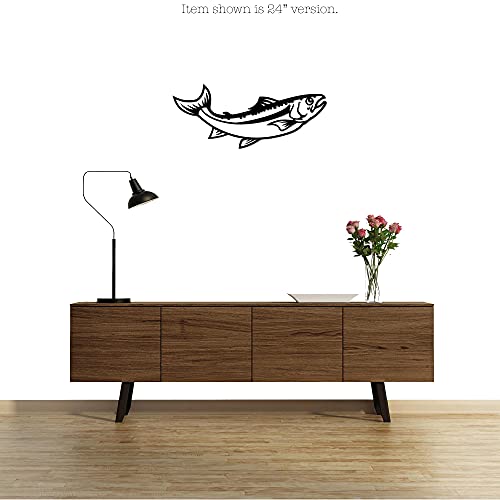 Jumping Fish Metal Wall Sign - Trout, Salmon Or Bass Metal Wall Sign For Fisherman Man Cave - Mountain Lodge Cabin Decor Idea Garage Husband Rod Reel Fly Fishing Indoor Outdoor - 14 Inch - Black #TOP1