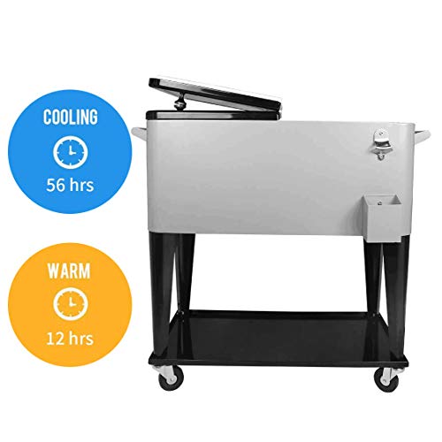 Nattork 80 Quart Rolling Cooler Cart,Portable Wicker Cooler Trolley For Outdoor Patio Deck Party,Beverage Bar Stand Up Cooler With Wheels, Ice Chest With Shelf, Water Pipe And Bottle Opener #TOP5