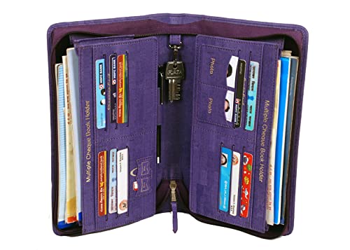 Image of Sukeshcraft Multiple Cheque Book Holder | Original PU Holds Upto 8 Cheque Books, Locker Key Hook (PU -Purple)